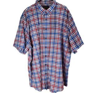 4XL Cabela's Mens Button Down Cotton Shirt. Short Sleeve. Blue/Red Plaid.